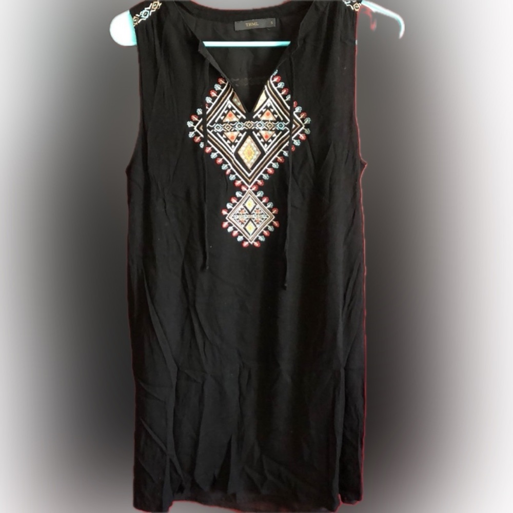 THML Embroidered Tunic black dress SIZE SMALL